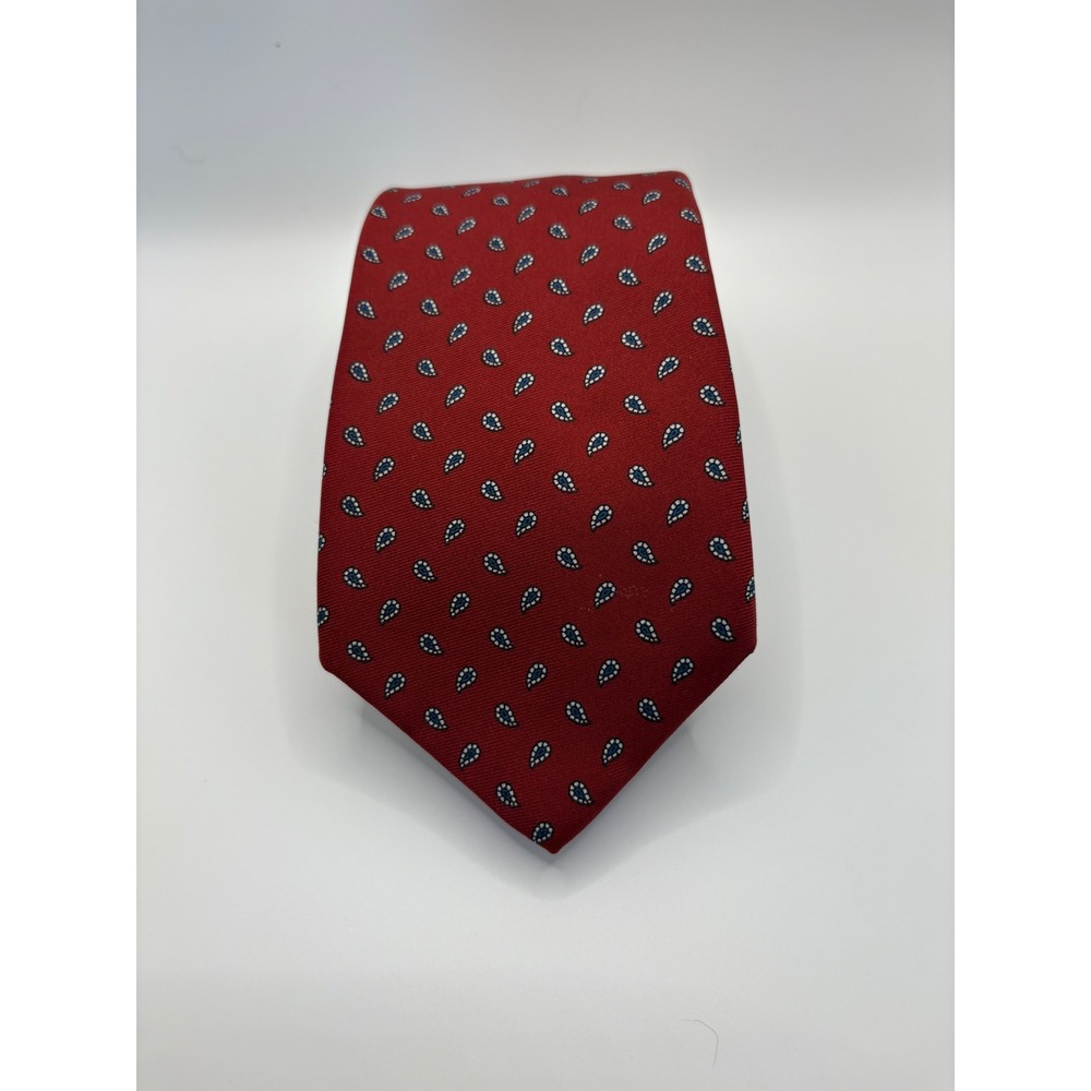 John Henry Mens Red Paisley Twill Necktie Printed in Italy Lago di Como